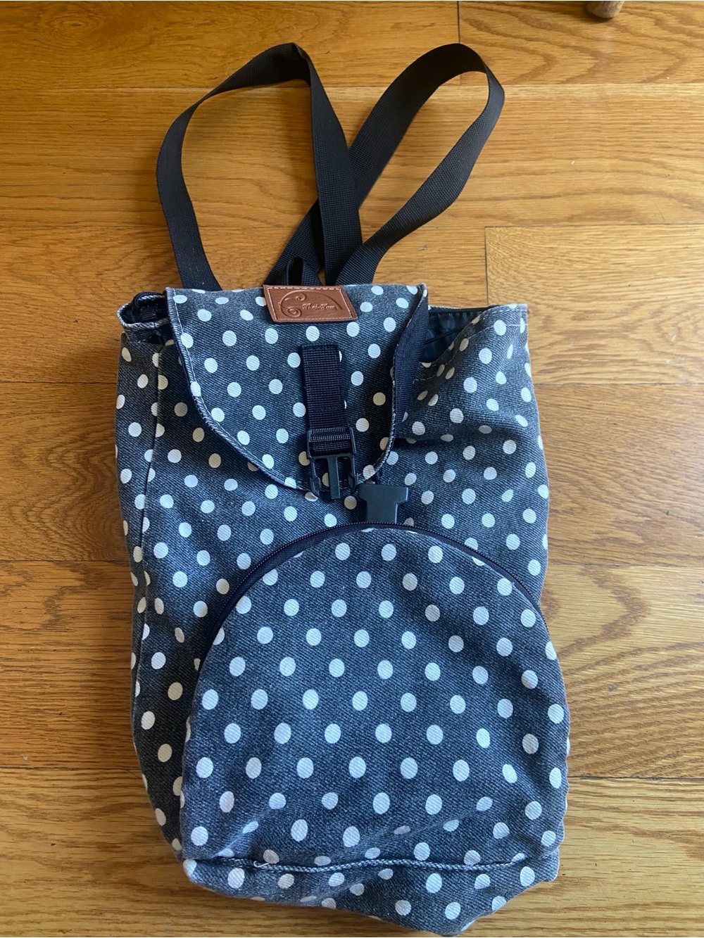 Polka Dot Canvas Backpack Tote - Black and White